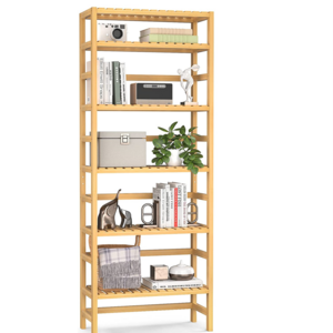 Bookshelf 6 Tier Bamboo Shelf Adjustable Tall Bookcase Bookshelf Rack Organizer Shelving Unit Free Standing Storage