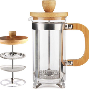 2024 Bamboo French Press Coffee Tea Maker Single Server Small Espresso Press Stainless Steel Filter 0.35L Carafe Coffee Maker