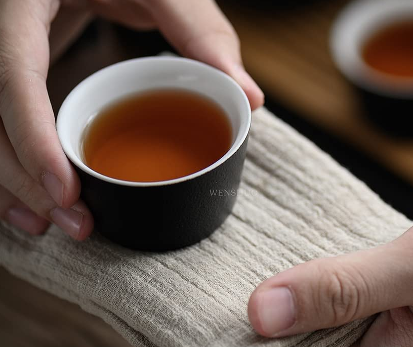 Black Glazed Tea Set Ceramic Tea Cup Set with Double Bamboo Tray and Teapot Warmer, Special Clay Texture