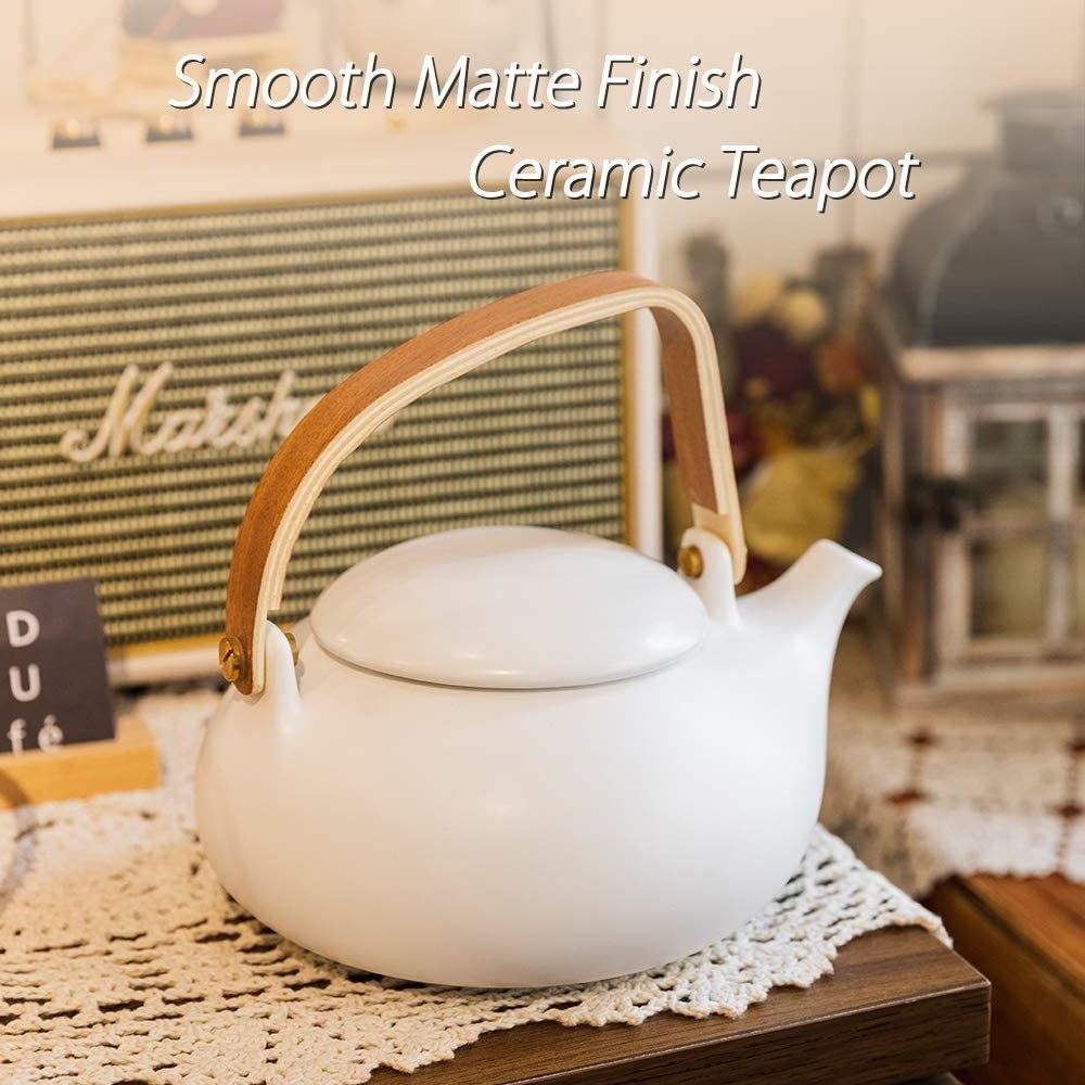 Teapot with Infuser Matte Ceramic Japanese Tea Pot for Loose Leaf Tea, 27 Ounces Porcelain Teapots White for Women Gift