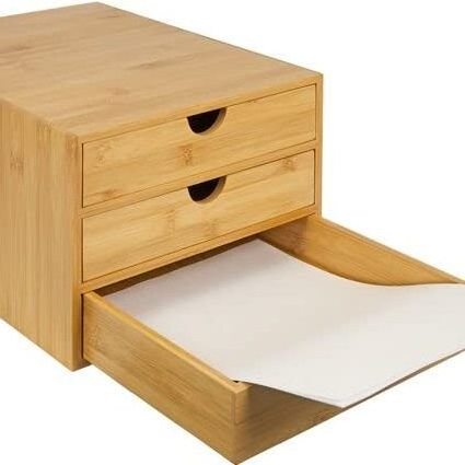 2024 3 Drawer Bamboo A4 Paper Storage Organiser Home Office Desktop Tidy A4 Sturdy Stationary Storage Organiser Unit