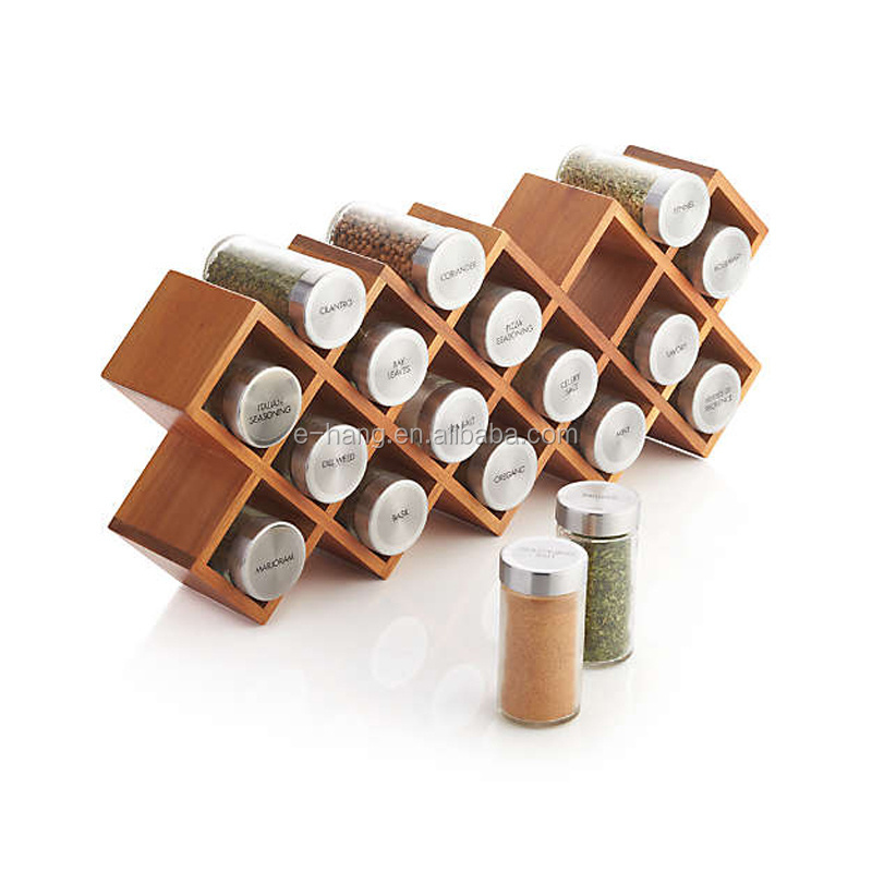 18-Jar Acacia Wood Spice Rack Kitchen Spice Shelf Display Bamboo Organizer Wooden Spice Rack