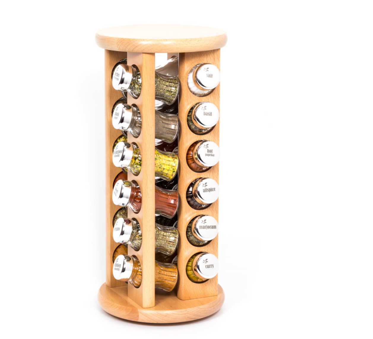 24 Jar Revolving Wooden Spice Rack, Herbs and Spices rotating wooden spice box