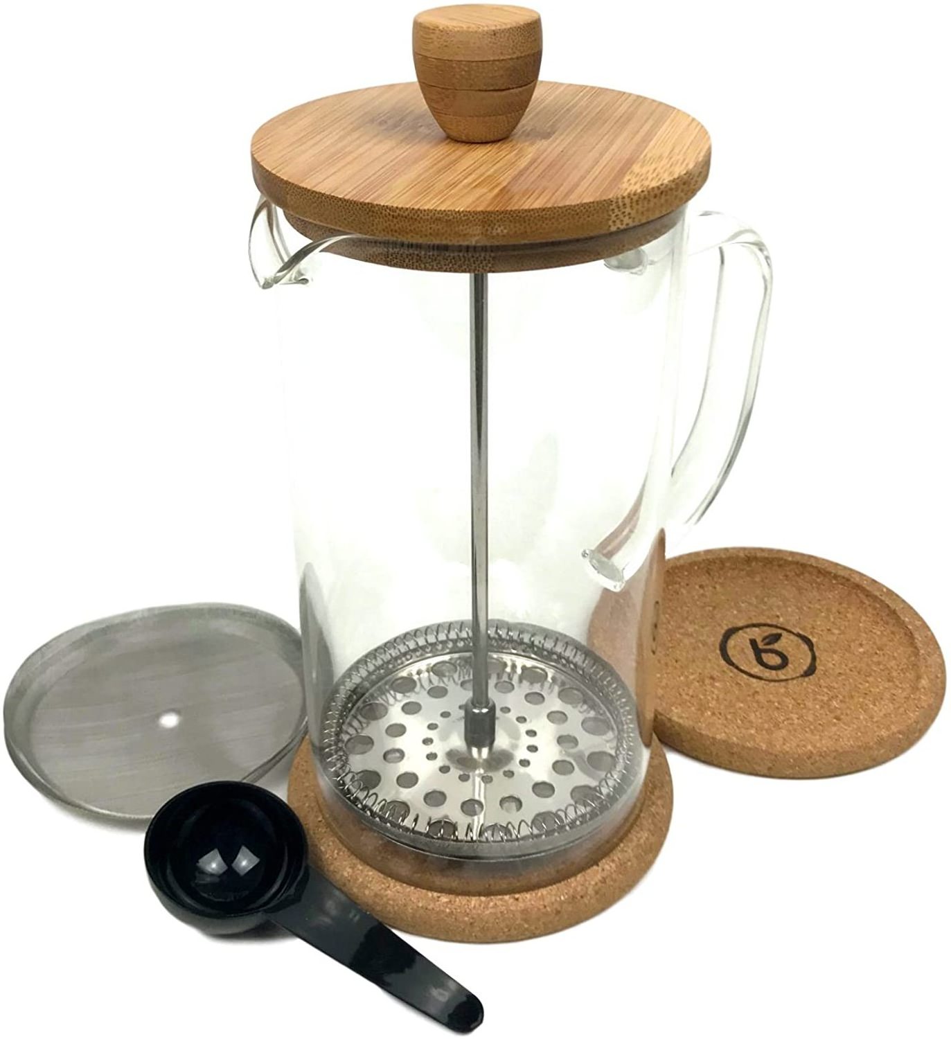 French press Tea and Coffee Maker with Bold Press 1 Liter System Stainless Steel Bamboo and Borosilicate Glass Tea Coffee press