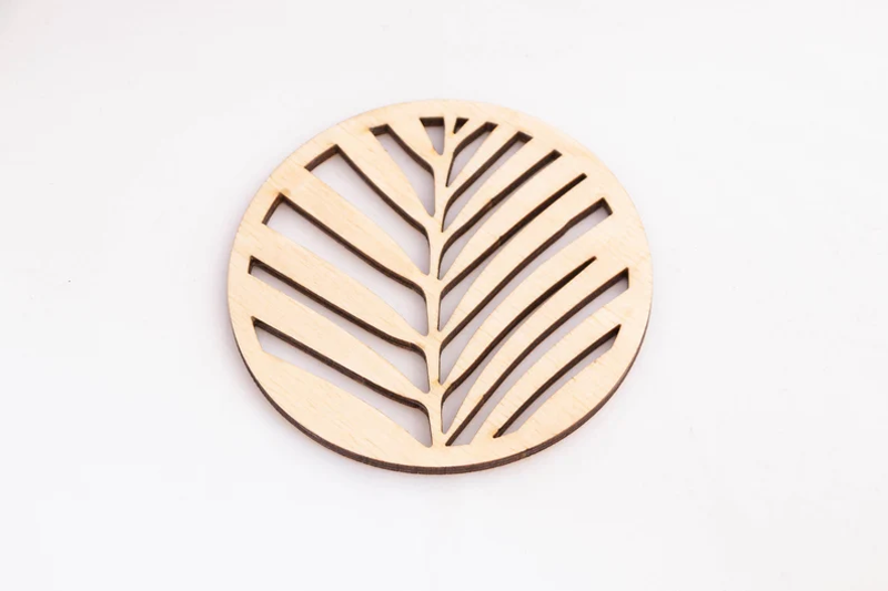 Palm leaf wood coaster set four round laser cut wooden drink coasters housewarming gift nature plants wooden coasters