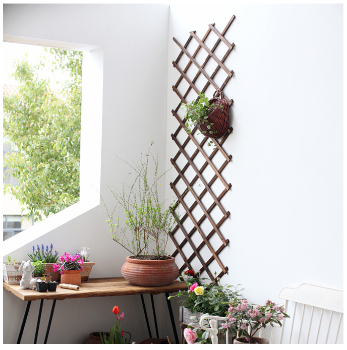 Expanding Wooden  Wall Fence Panel Plant Climb Trellis Support Decorative Garden Fence for Home Yard Garden Decoration