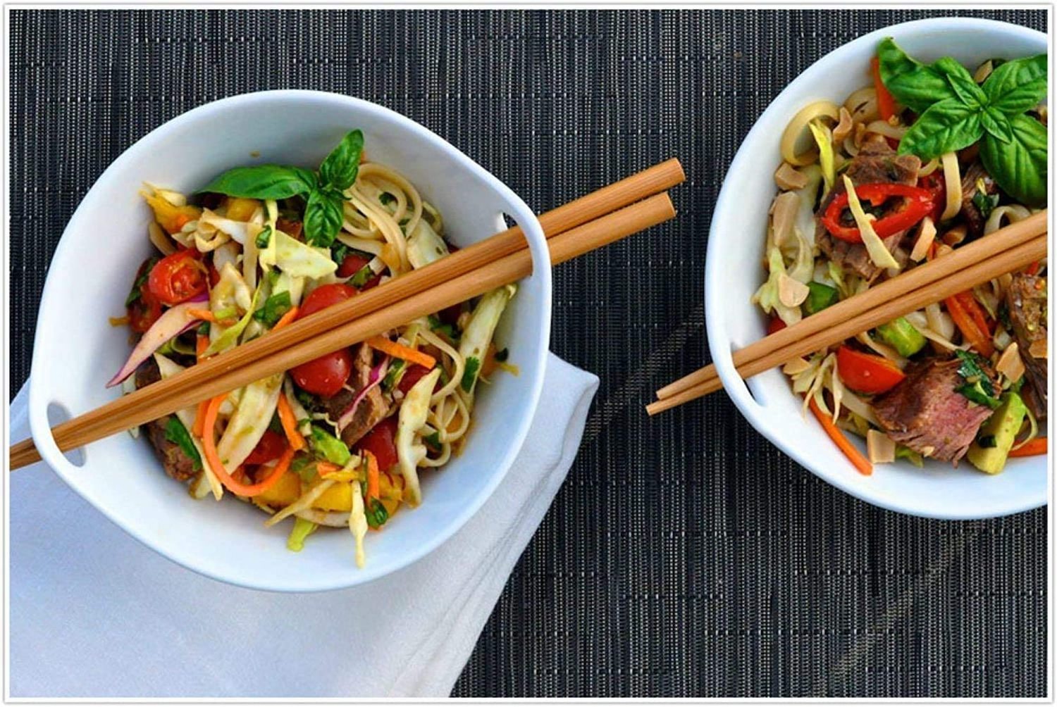 White Porcelain Noodle Bowl Sets Bamboo Chopsticks and Ceramic Spoon Ramen, Soup, Salad, Pho, Fruit 40 Ounce Bowl