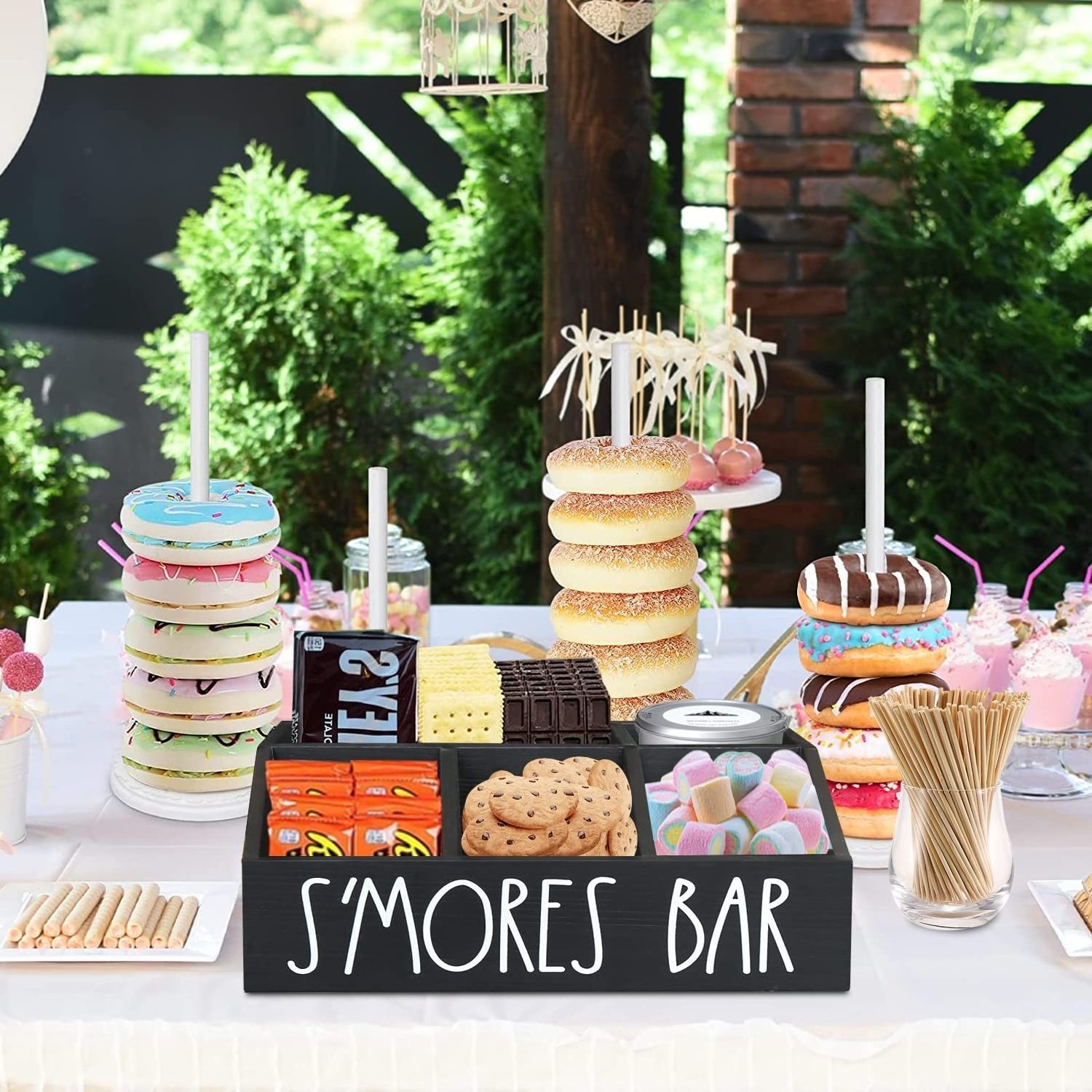 S'Mores Station Farmhouse S'mores Bar Holder Caddy Maker Box Smores Accessories Organizer Container Box Serving Tray