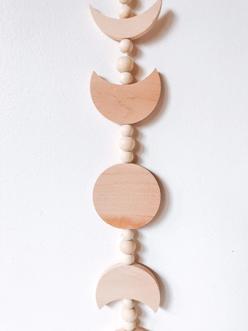 Wooden Moon Phases Moon Phases Wood Wall Hanging Decor with Wooden Beads Moon Phase Wall Hanging for Wall Decor Bedroom Office