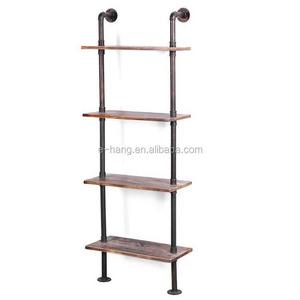 Industrial Style Metal and Wood Wall Mounted Shelf Rack utility storage shelves with rustic finished