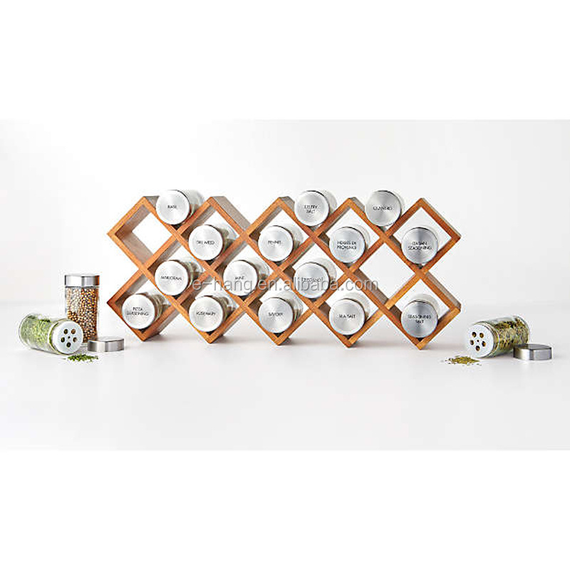 18-Jar Acacia Wood Spice Rack Kitchen Spice Shelf Display Bamboo Organizer Wooden Spice Rack