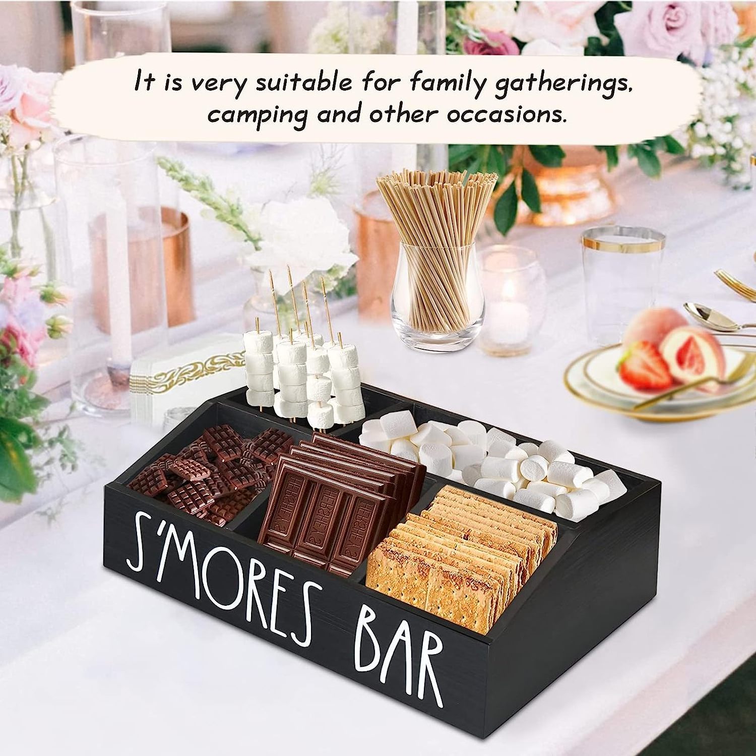 S'Mores Station Farmhouse S'mores Bar Holder Caddy Maker Box Smores Accessories Organizer Container Box Serving Tray