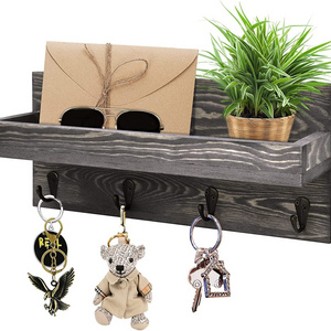 2024 Wall Mounted Entryway Key Holder Organizer Wall Key Hanger Vintage Rustic Wooden Decorative Shelf Mail Organizer with Hooks