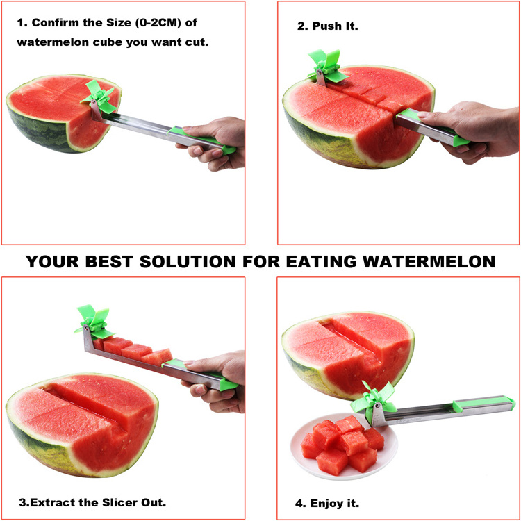 2021Watermelon Slicer Cutter Knife Windmill Watermelon Melon Tongs Corer Stainless Steel Vegetable Fruit Cubes Slicer