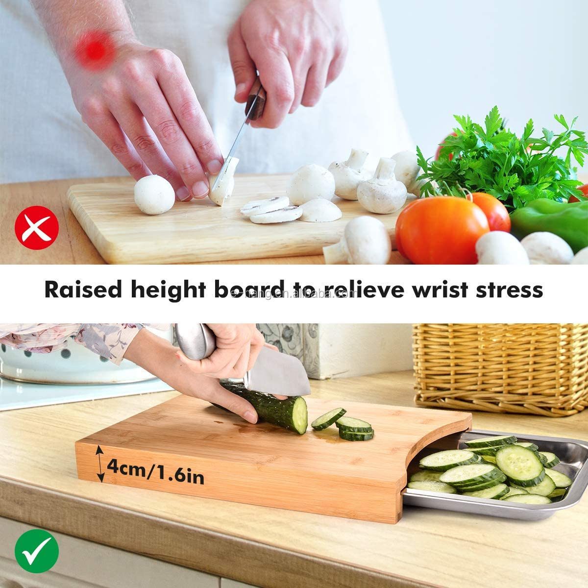 2021 new design Cutting Board with Containers Sliding Stainless Steel Tray Drawer  Bamboo Chopping Board Wood Butcher Block