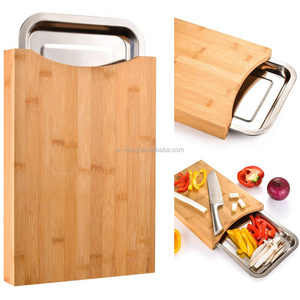 2021 new design Cutting Board with Containers Sliding Stainless Steel Tray Drawer  Bamboo Chopping Board Wood Butcher Block