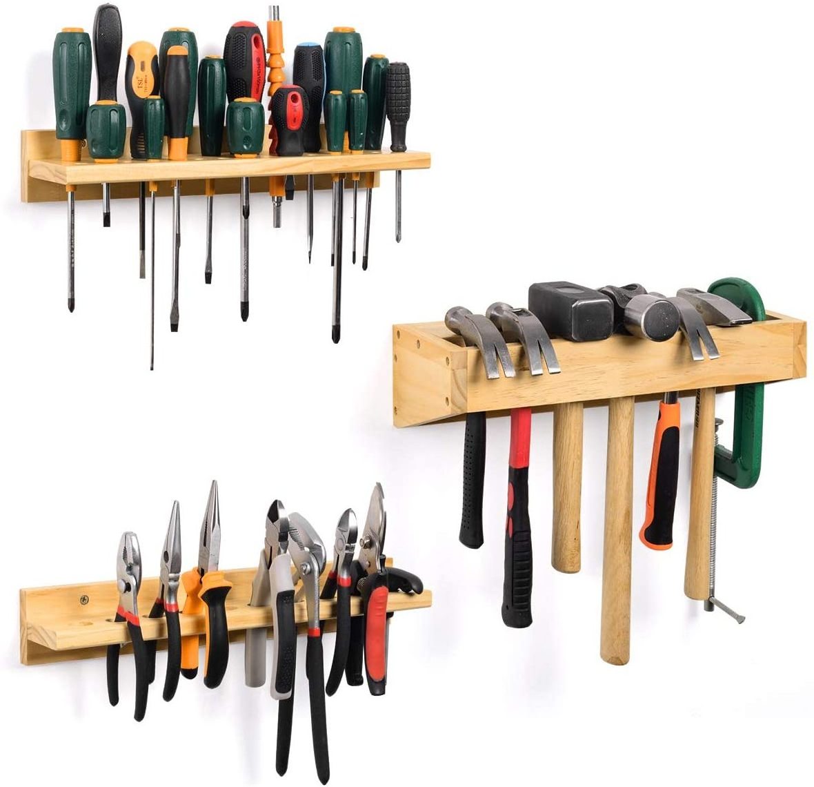 Screwdriver Organizer Pliers Organizer Hammer Rack Wall Mounted Tool Storage Organizer Wooden Tool Holders Organizers