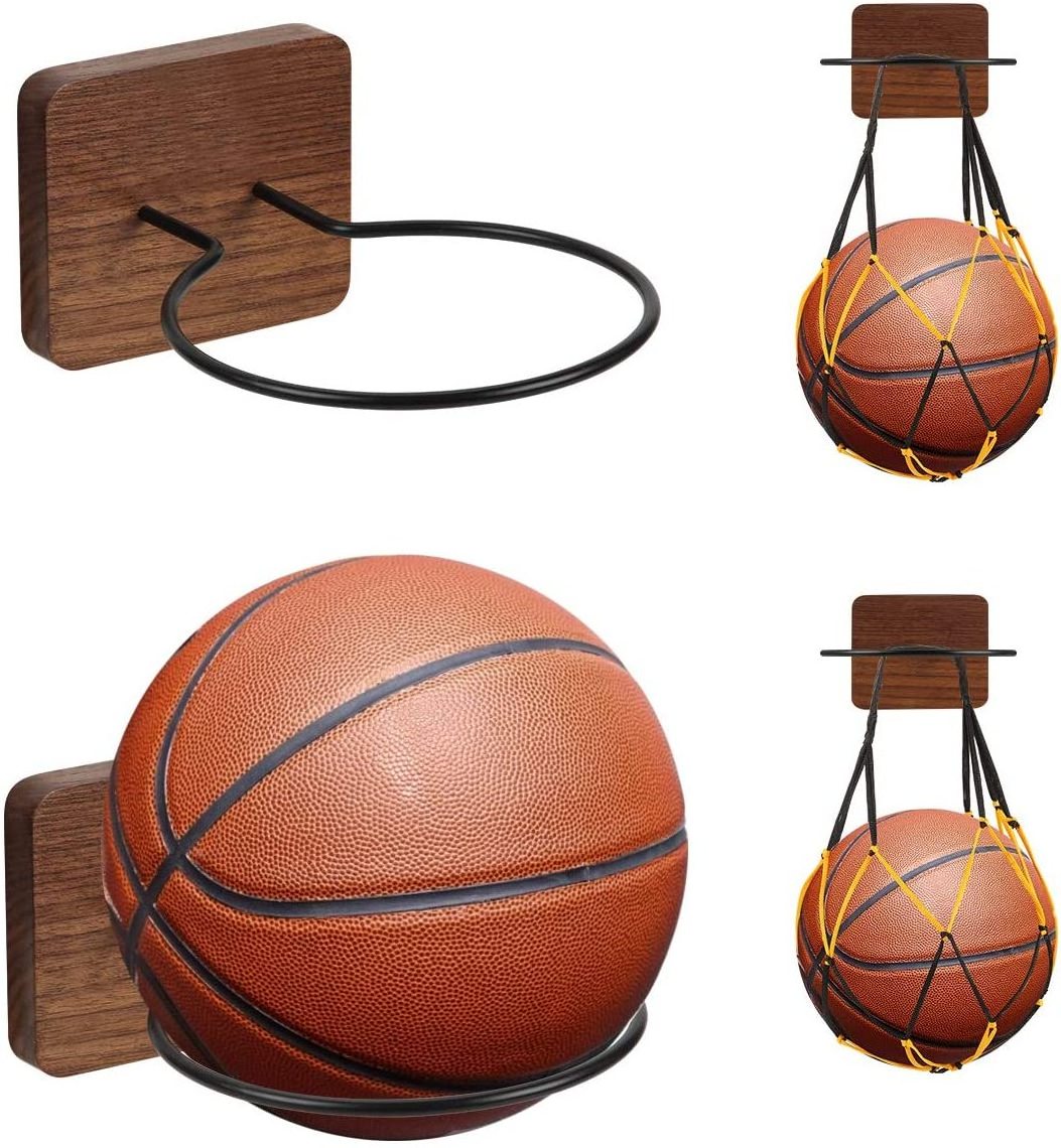 2024 Wood Basketball Holder Sports Basketball Holders Wood Metal Wall Mount Basketball Display Rack for Volleyball Rugby Soccer