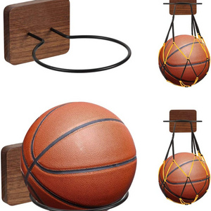 2024 Wood Basketball Holder Sports Basketball Holders Wood Metal Wall Mount Basketball Display Rack for Volleyball Rugby Soccer