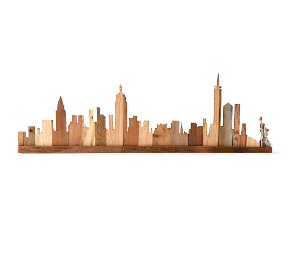 2024 Reclaimed Wood City Skyline Wall Art Wooden City Skyline Vinyl Wall Art