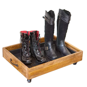 Rustic Wood Rolling Boot Tray Wooden Boot Tray Custom Garden Rolling Decorative Wood Boot Tray