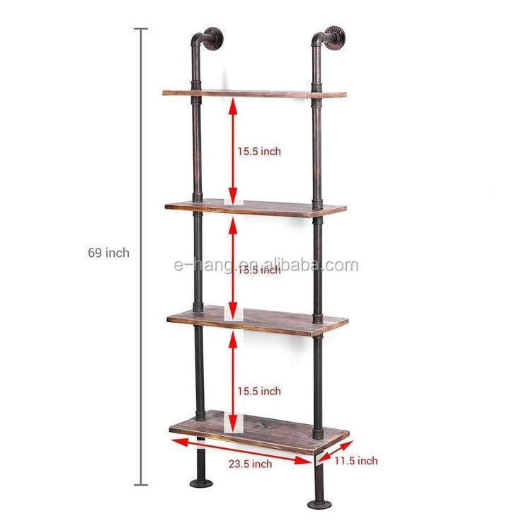 Industrial Style Metal and Wood Wall Mounted Shelf Rack utility storage shelves with rustic finished