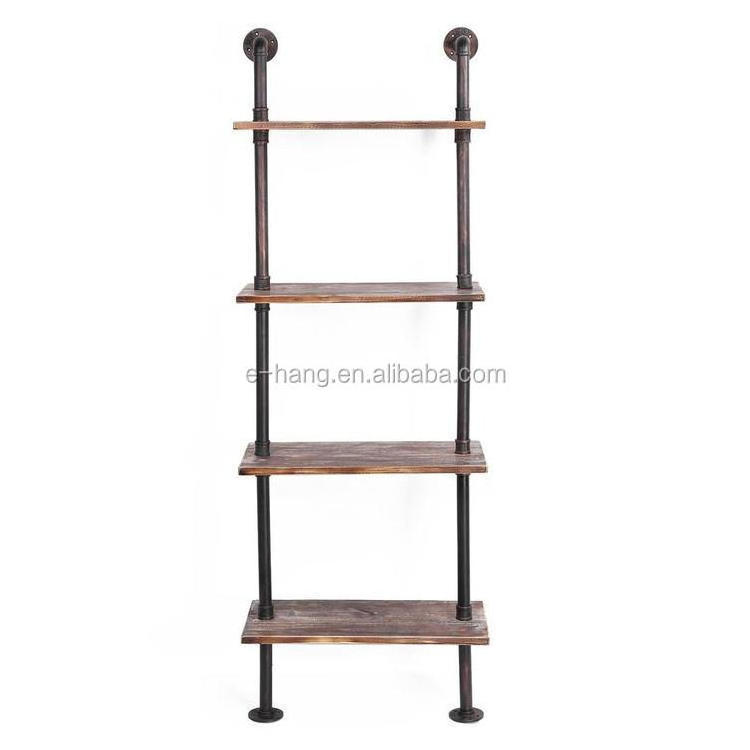 Industrial Style Metal and Wood Wall Mounted Shelf Rack utility storage shelves with rustic finished