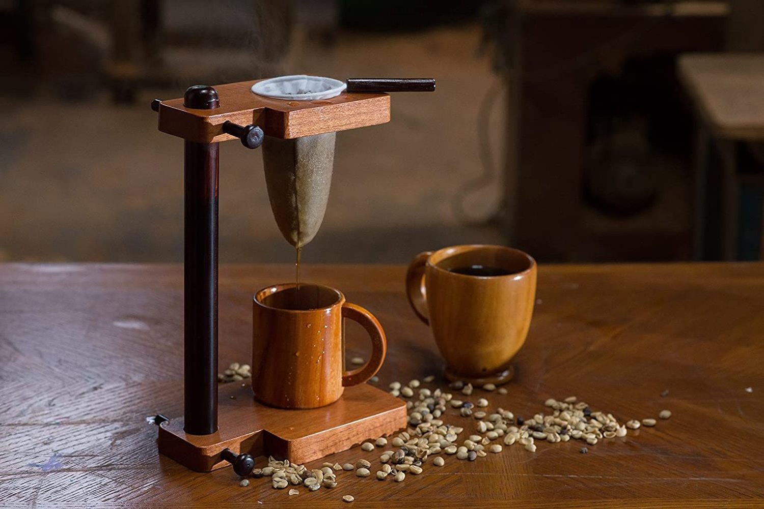 Wood Single Serve Drip Coffee Stand Drip Pour Over Coffee Maker Traditional Wooden Chorreador Handmade Reusable Cloth Filter