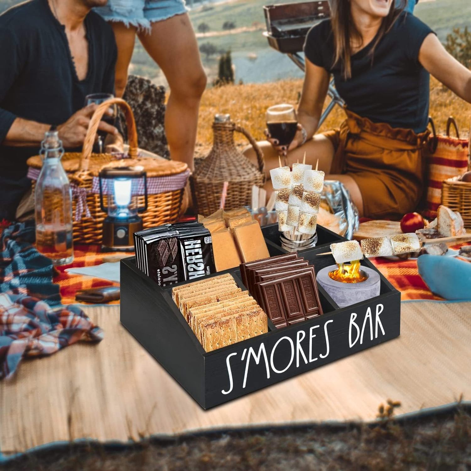 S'Mores Station Farmhouse S'mores Bar Holder Caddy Maker Box Smores Accessories Organizer Container Box Serving Tray