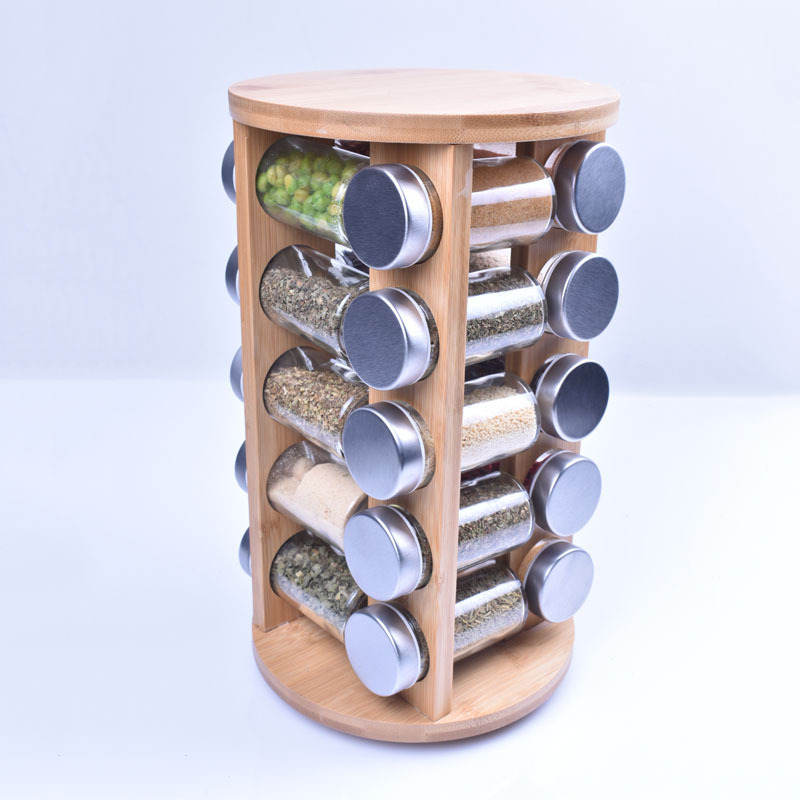 Bamboo Rotating 20 Jar Spice Rack Spices Rotating Standing Rack Shelf Holder & Countertop Spice Rack Tower Organizer for Kitchen