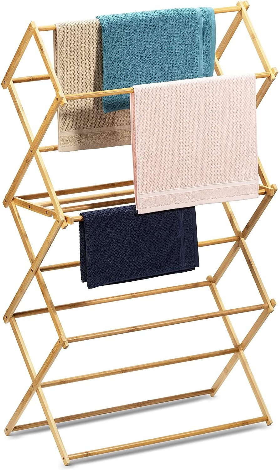 2024 Foldable Bamboo Laundry Drying Rack for Clothes Wood Clothing Dryer Extreme Stability Bamboo Wooden Clothes Rack