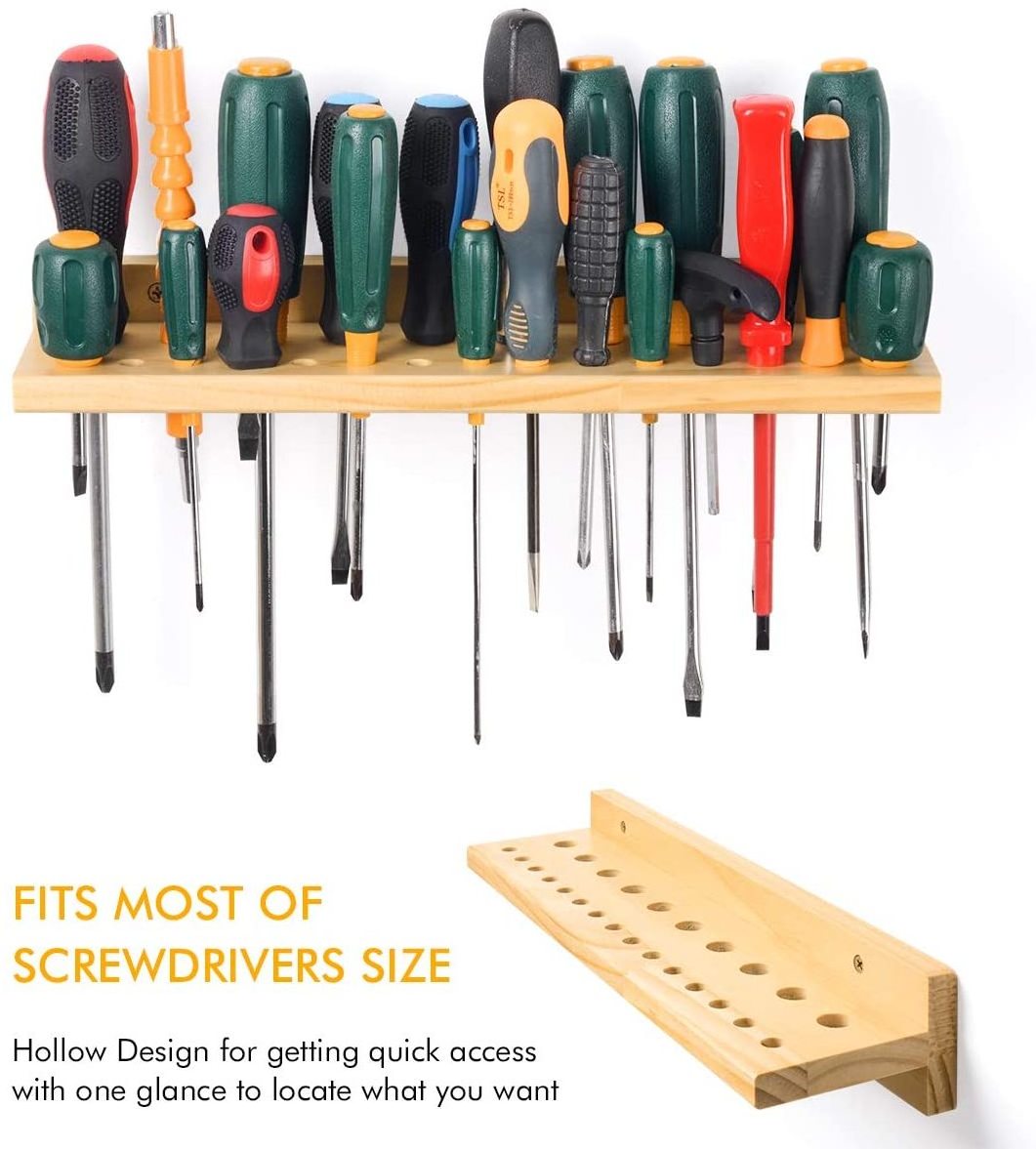 Screwdriver Organizer Pliers Organizer Hammer Rack Wall Mounted Tool Storage Organizer Wooden Tool Holders Organizers