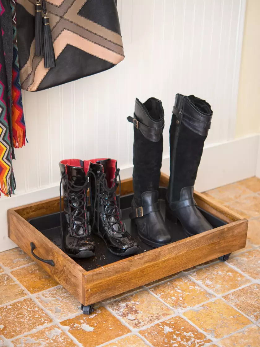 Rustic Wood Rolling Boot Tray Wooden Boot Tray Custom Garden Rolling Decorative Wood Boot Tray