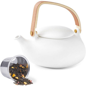 Teapot with Infuser Matte Ceramic Japanese Tea Pot for Loose Leaf Tea, 27 Ounces Porcelain Teapots White for Women Gift