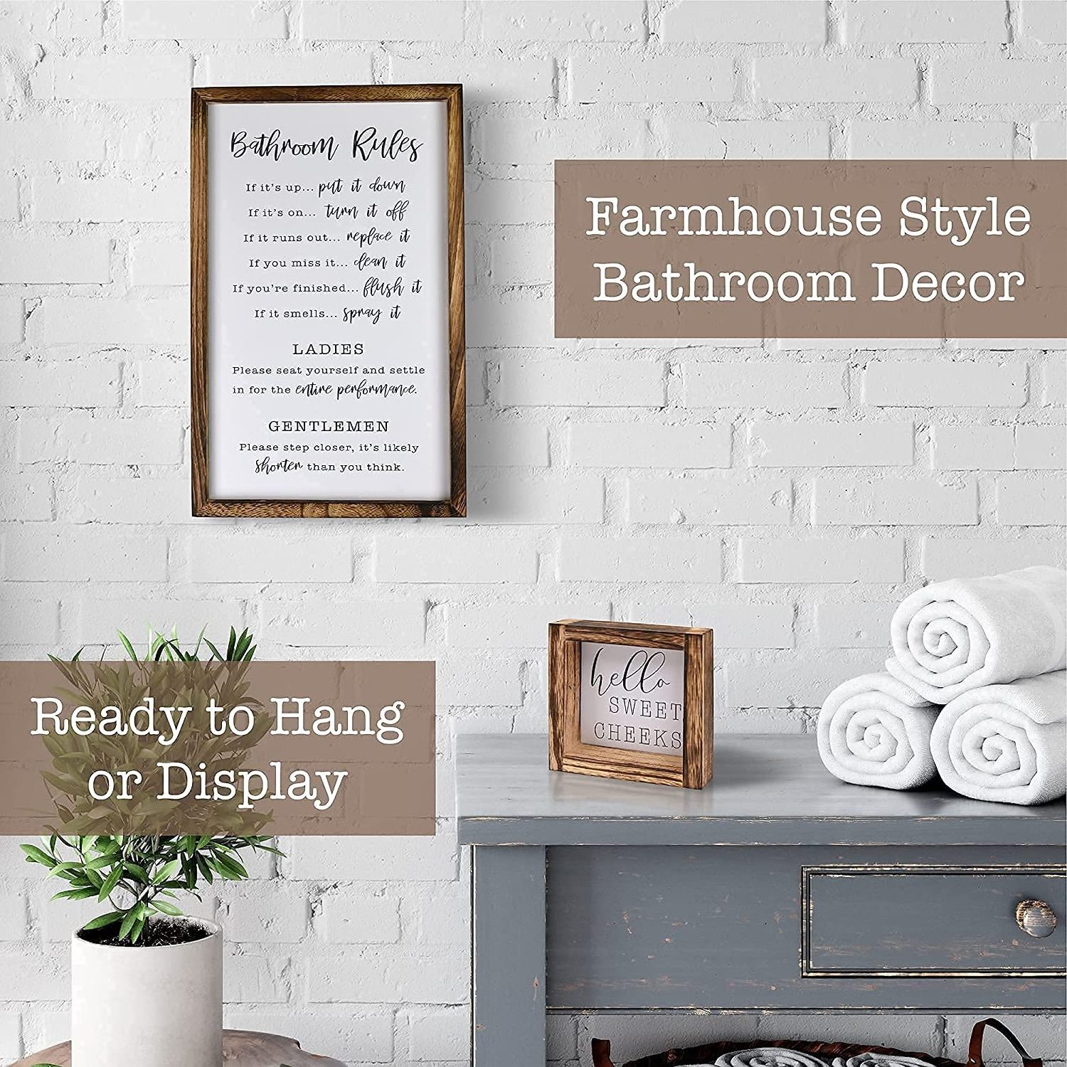 Farmhouse Bathroom Wall Decor Set Funny Bathroom Signs with Rules and 8 Interchangeable Sayings Rustic Farmhouse Accessories