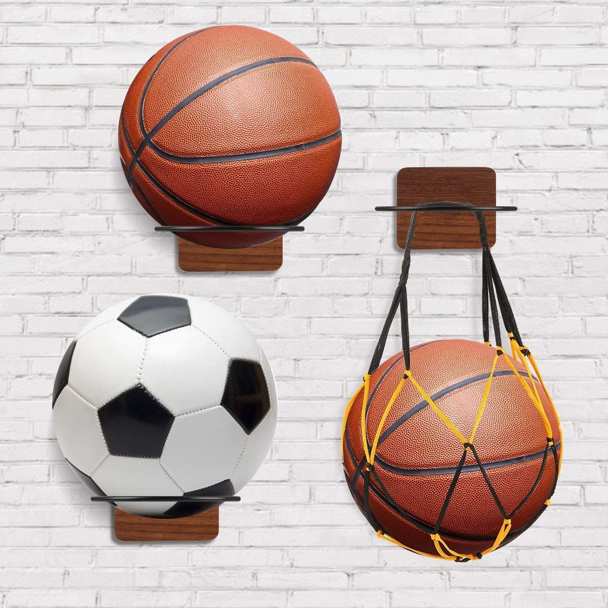 2024 Wood Basketball Holder Sports Basketball Holders Wood Metal Wall Mount Basketball Display Rack for Volleyball Rugby Soccer