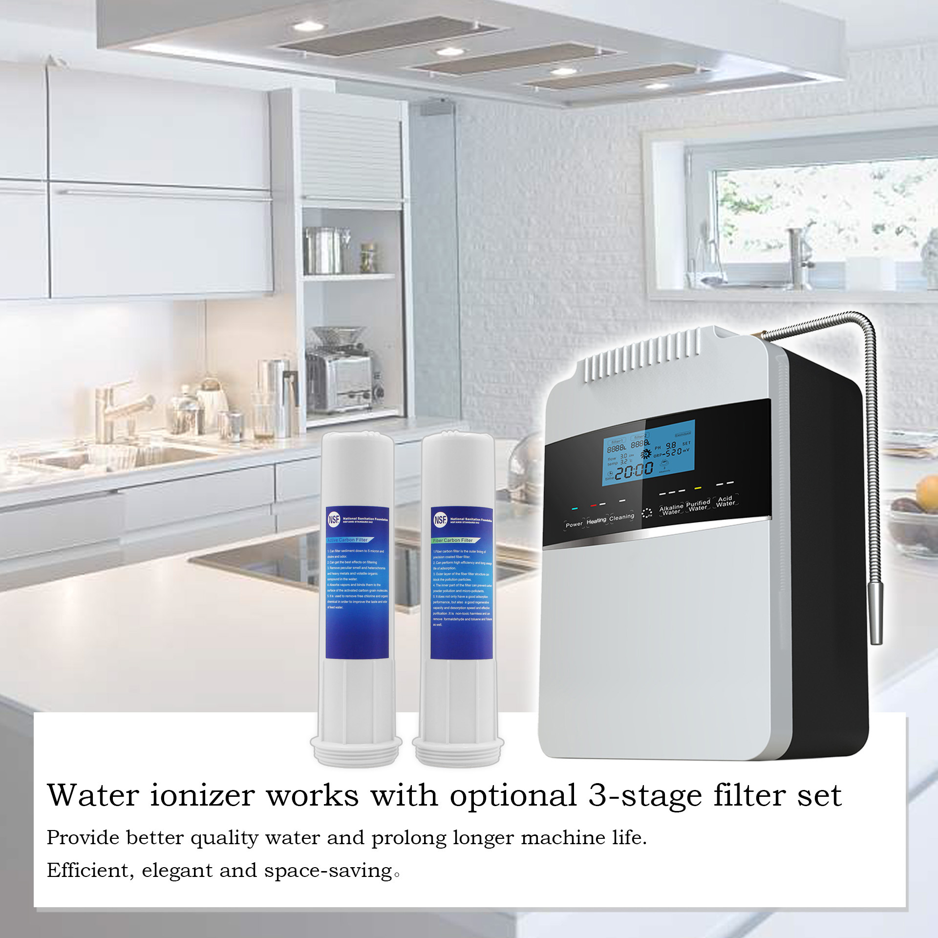 Kangen water ionizer hydrogen water filter with 8 Ti-Pt  plates pH 2.5-11.2