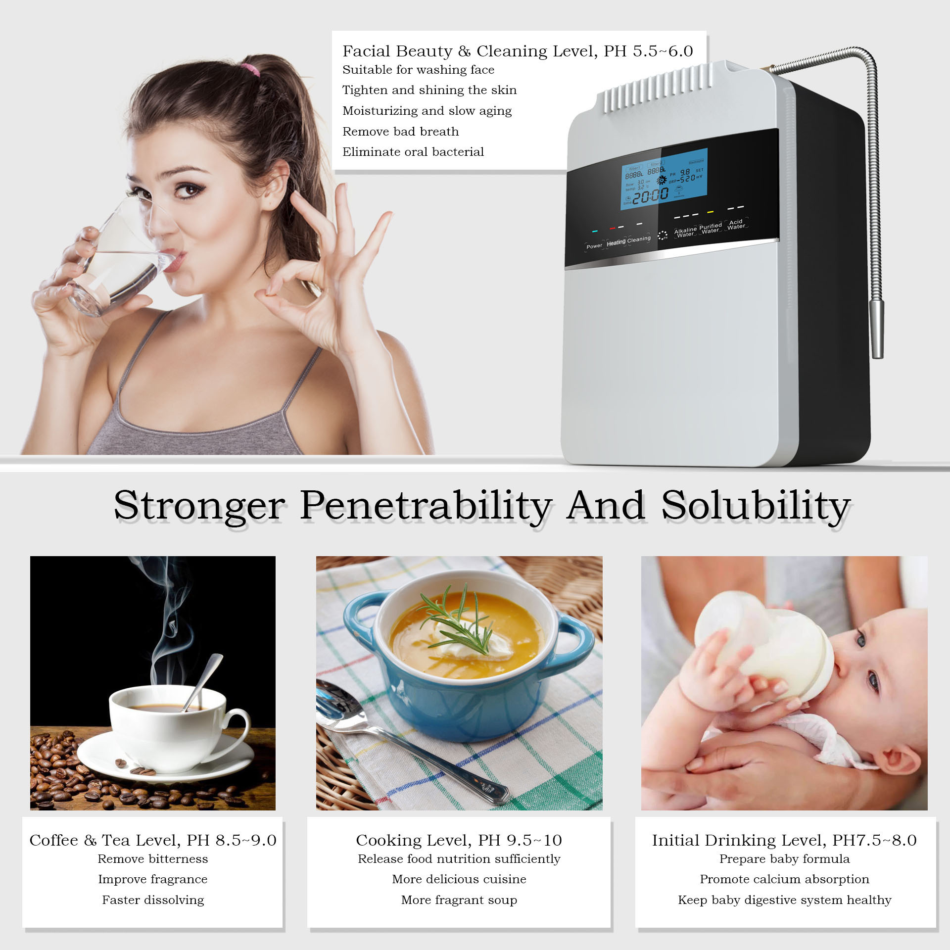 Kangen water ionizer hydrogen water filter with 8 Ti-Pt  plates pH 2.5-11.2