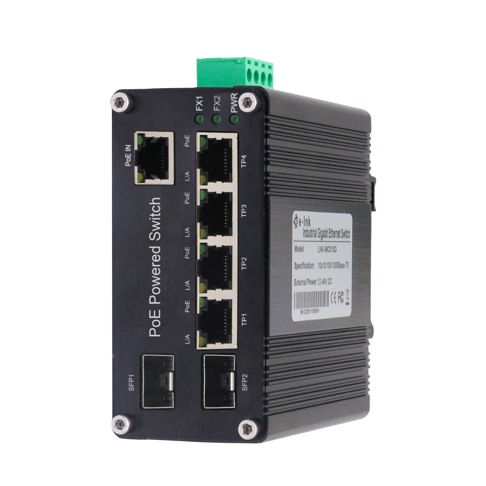 PoE Powered Switch 5 Port 10/100/1000T To 2 Port 100/1000X SFP Industrial Ethernet Switch with PoE Passthrough