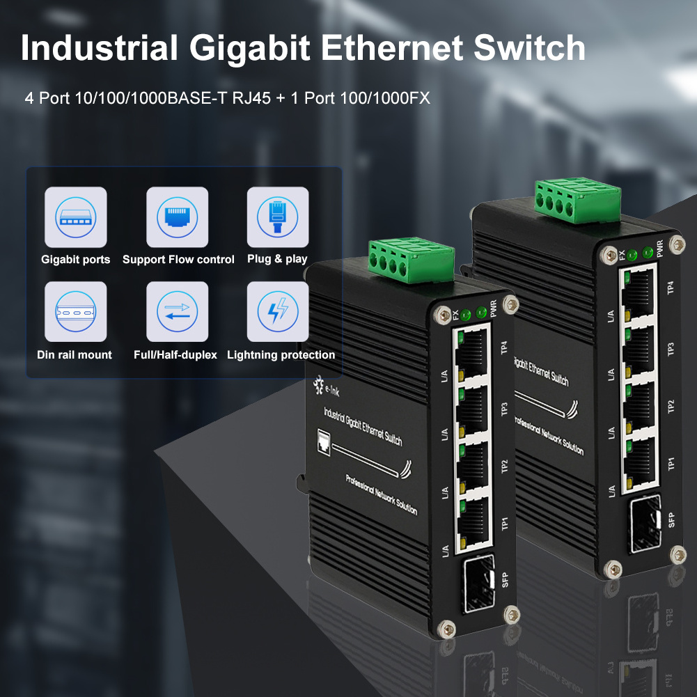 Mini Industrial 4-Port 10/100/1000T 802.3at PoE + 1-Port 100/1000X SFP Outdoor Din rail PoE Switch 4 port Unmanaged