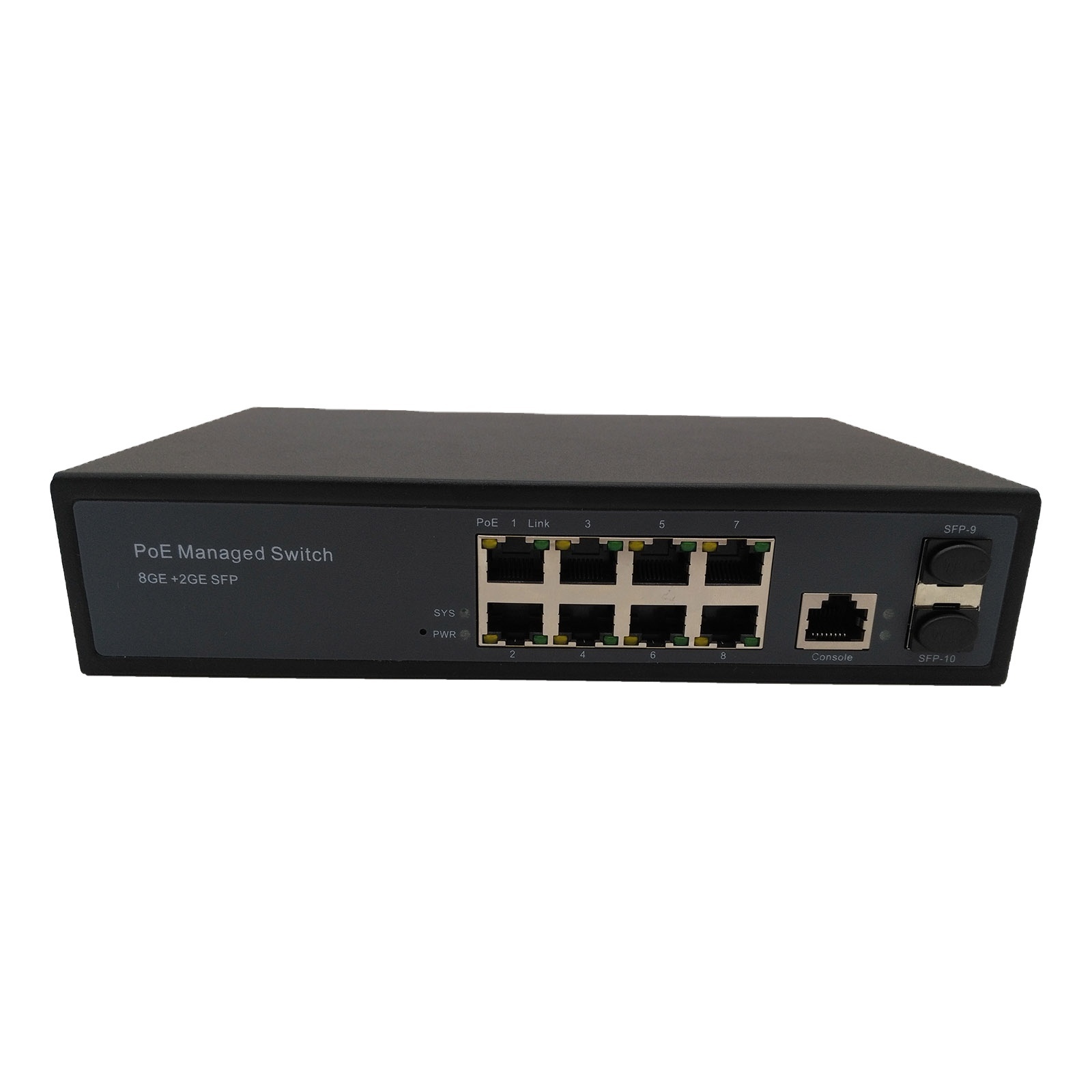 24V Passive POE Switch 8 Port 10/100/1000BASE-T To 2 Port 1000BASE SFP Auto-sensing IEEE 802.3af/at POE/POE+