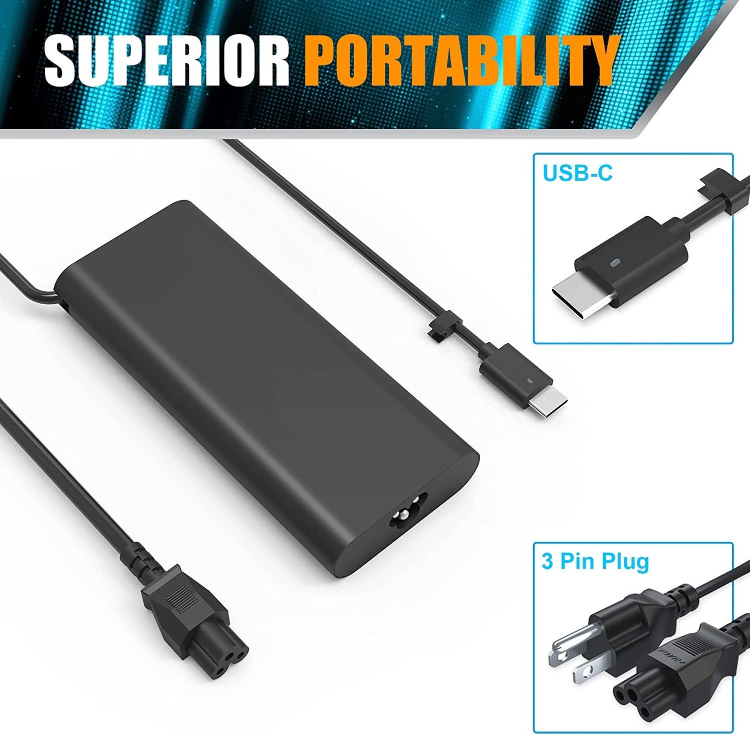 130W Laptop Charger USB C Slim AC Power Adapter for Dell Xps 17,Precision 5550,T4V18 Power Supply Cord 19.5V 6.67A