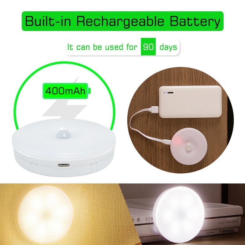 LED Night Light USB Rechargeable Motion Sensor Light Perfect for Cabinet,Staircase,Hallway,Bathroom