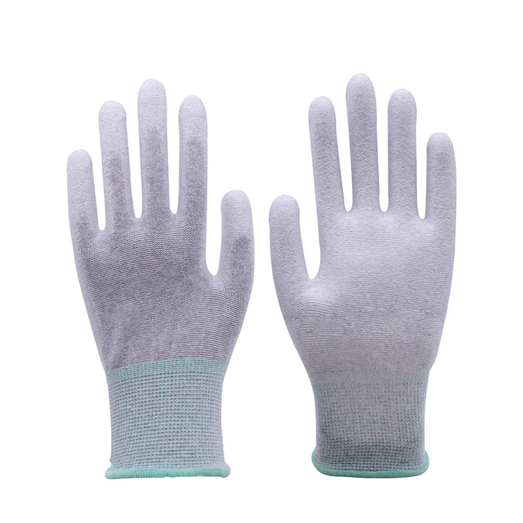 PU coated work gloves wholesale garden welding construction work safety carbon fiber palm esd glove