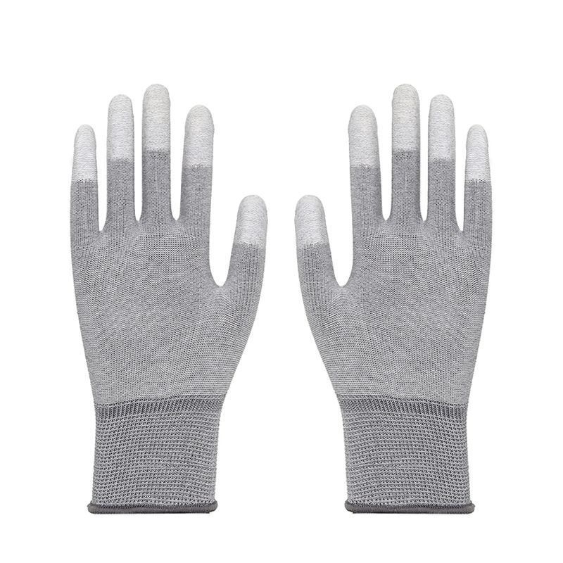 Anti Static Glove Fingertip Carbon Fiber Conductive PU Coated 13 gauge Knitting Safety Work Hands Gloves