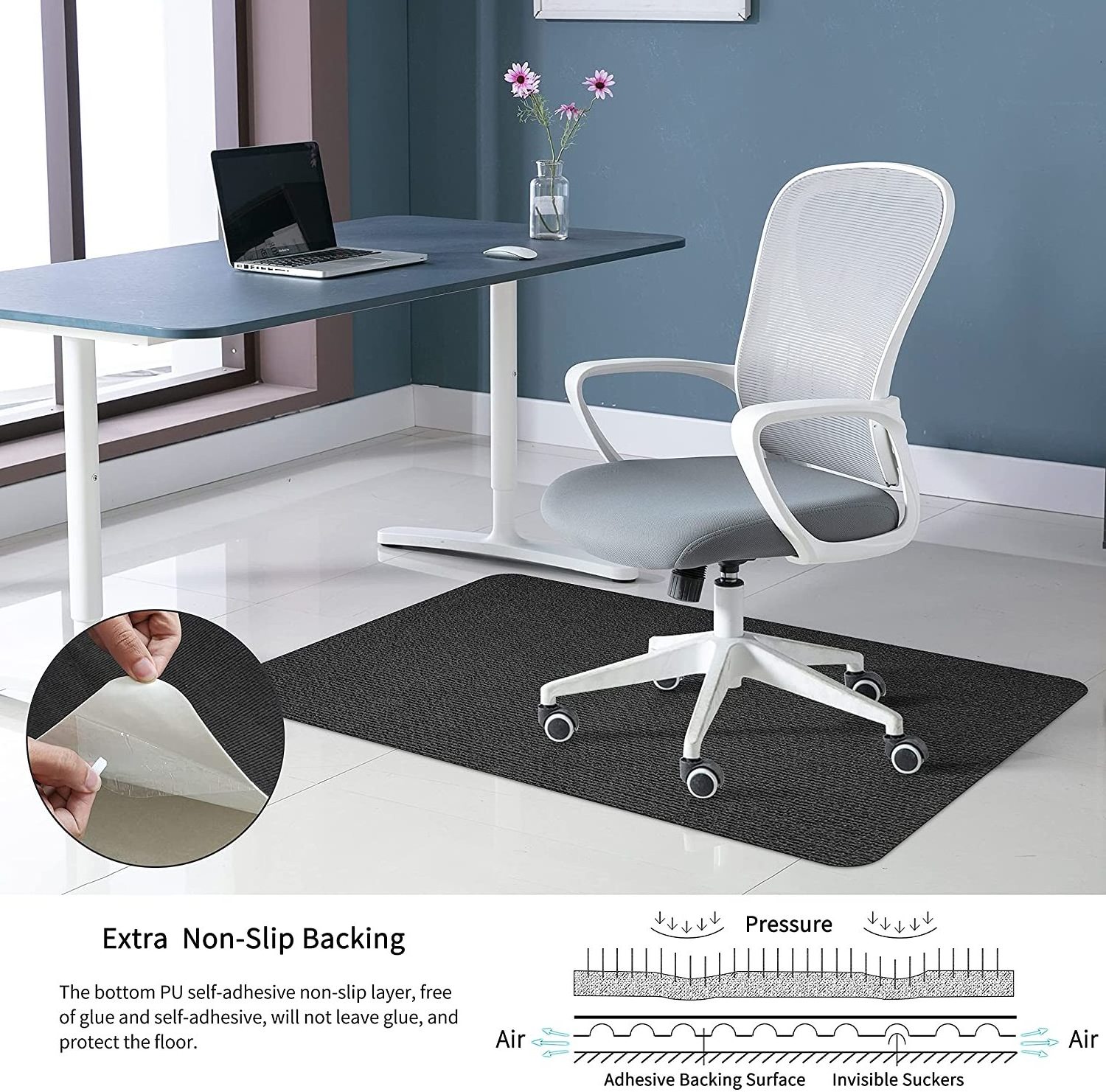 US In Stock Office Chair Mat for Hardwood Floor 0.16 Inches Thick Gaming Chair Mat Dark Grey Black