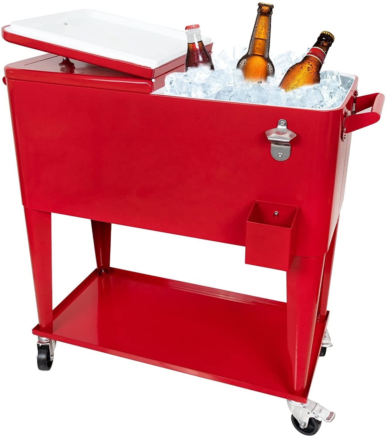 Wholesale Premium Metal Patio Ice Cooler Drink Bar Cart Box Iron Beer Cooler Cart On Wheels