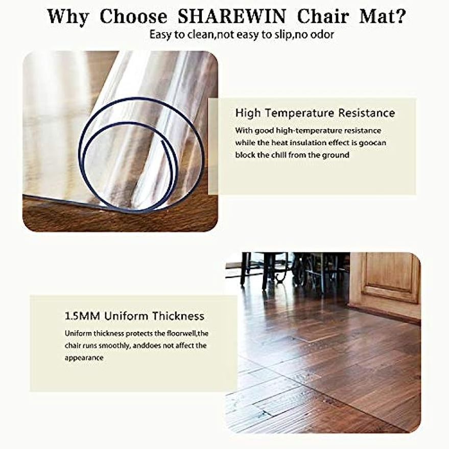 Enhance Your Comfort with SHAREWIN Large Hard Floor Chair Mat - 59''x47'', Heavy Duty Clear Wood/Tile Floor Protector