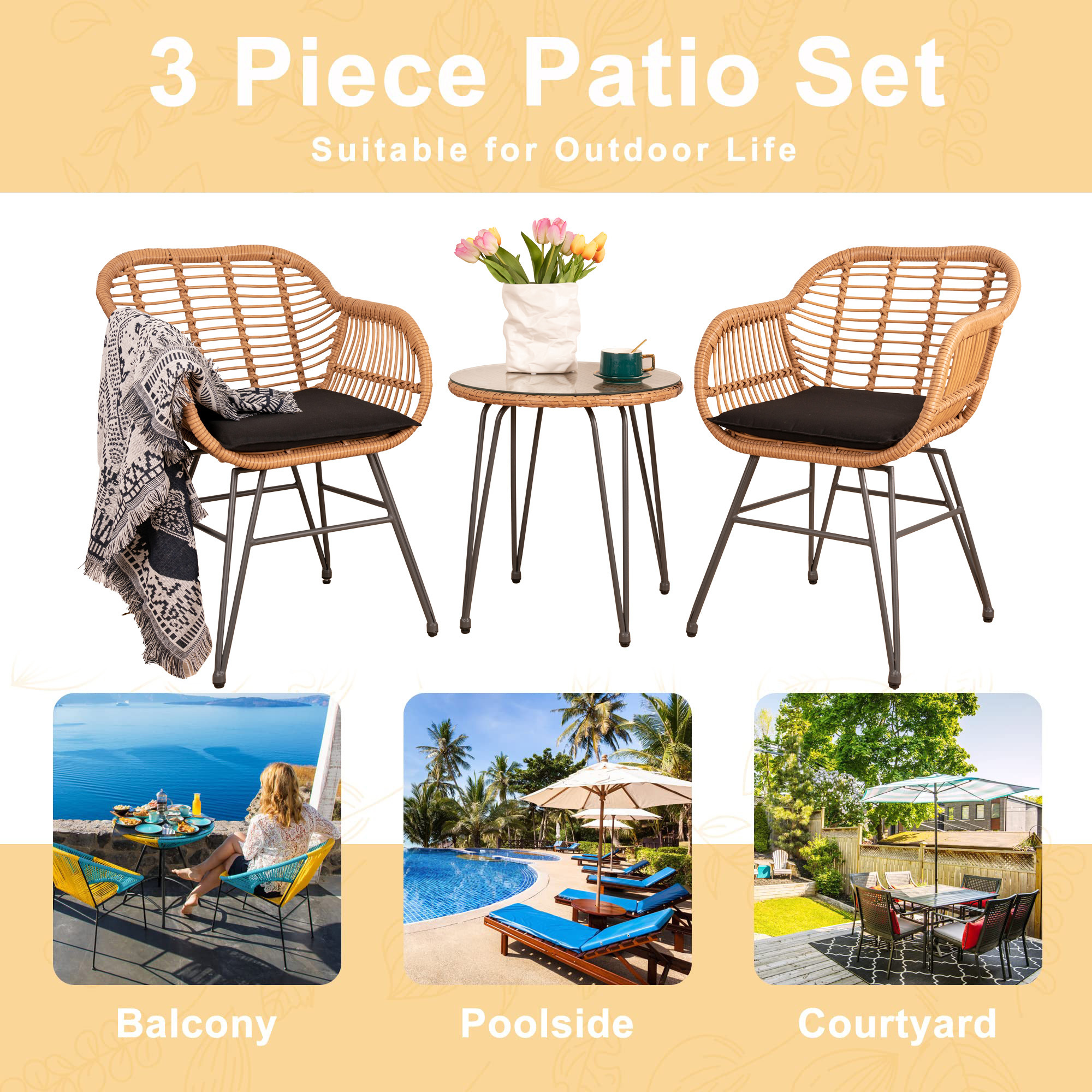 Luxury Rattan Conversational Set High Quality Outdoor Garden Sets Sofa 3 Pieces  with Cushions Table and Chairs Set