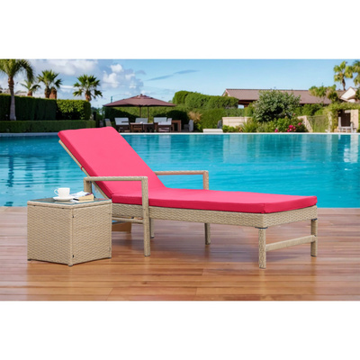 Modern Patio Sun Chaise Lounge Sets Outdoor Rattan Adjustable Back Cushioned Patio Folding Chaise Lounge